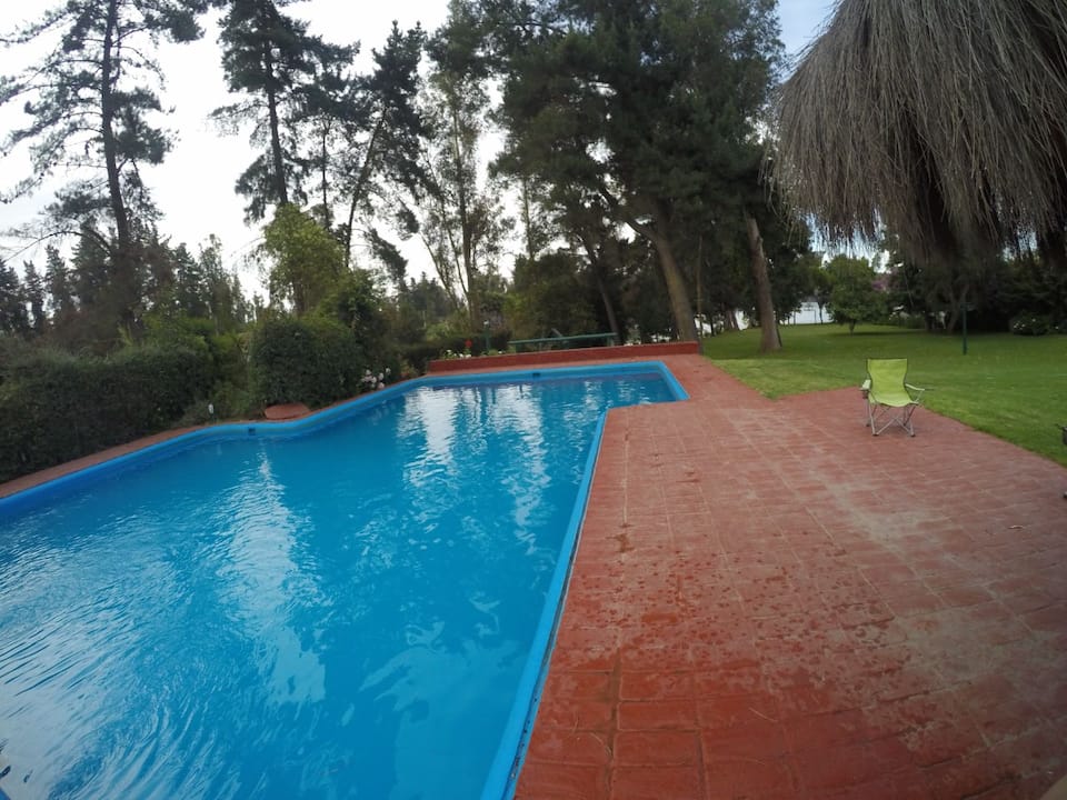 Piscina y áreas verdes del condominio